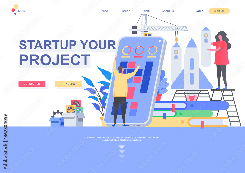 Startup your project flat landing page template. New startup founding ...