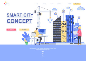Wall Mural - smart city concept flat landing page template. internet of things, wireless networking, digital envi