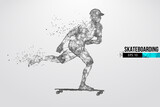 Fototapeta Konie - Skateboarding. Abstract silhouette of a wireframe skateboarder from particles on the white background. Convenient organization of eps file. Vector illustartion. Thanks for watching