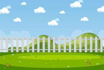 Canvas Print - Horizon nature scene or landscape countryside with fence in the park and blank sky at daytime