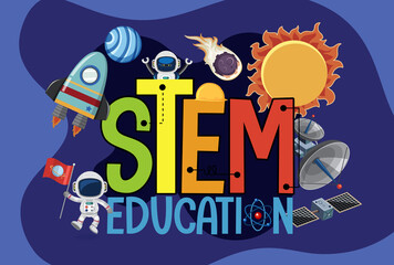 Poster - Stem education logo with space objects