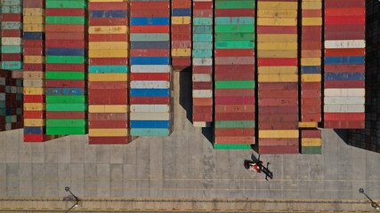 Aerial drone photo of industrial cargo container logistics terminal of Perama near commercial port of Piraeus