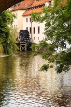 Vertical Sot Of The Watermill In Prague, Czechia