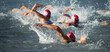canvas print picture - Competitors swimming out into open water at the beginning of triathlon