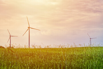 Wind turbine in the field. Wind power energy concept