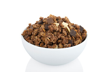 Muesli. Chocolate muesli in white bowl, on white background (Tr- cikolatali Musli)
