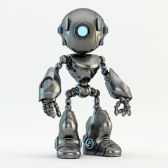 Unique grey robot with big circle illuminated eye camera, 3d rendering
