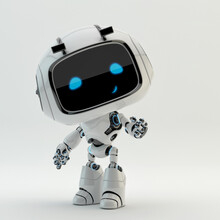 Cute White Smiling Robotic Teen – Mini Unit Robot Toy Gesturing, 3d Rendering
