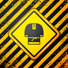 Sticker - Black Kosovorotka is a traditional Russian shirt icon isolated on yellow background. Traditional national clothes. Warning sign. Vector.