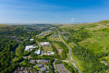 Poster - Aerial view of the Welsh town of Ebbw Vale in the South Wales Valleys, UK