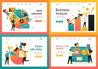 Canvas Print - flat 2d data analysis, chart with data, data collections. for landing page concepts and web design