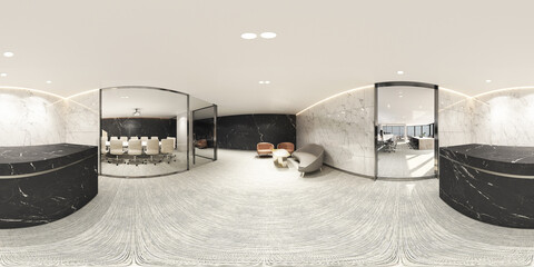 Wall Mural - Working area in modern office with carpet floor and meeting room. interior 360degree view 3d rendering