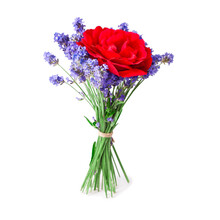 Bouquet Of Lavender And Rose Flowers Isolated On A White Background.
