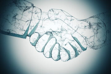 Wall Mural - Abstract polygonal handshake on gray background.