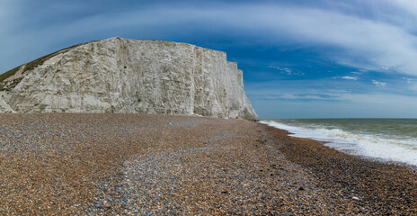 Severn Sisters white cliffs over the ocean, Cuckmere, in the South Downs National Park, East Sussex, UK