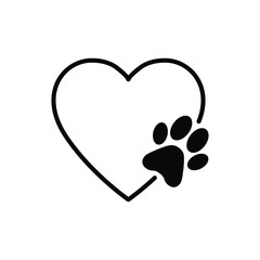 Wall Mural - Animal love symbol paw print with heart, isolated vector