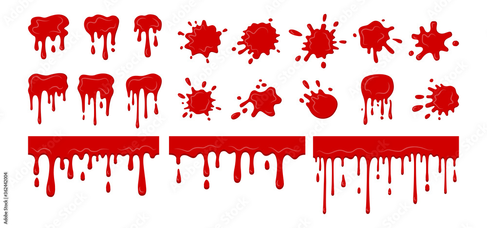 Blood drip splatters blob, collection. Bloody current splatter ...