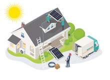 Solar Cell Team Service Install For New Customer Isometric Designed