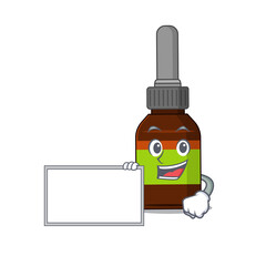 Wall Mural - Cartoon character style of liquid bottle holding a white board