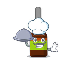 Sticker - mascot character style of liquid bottle chef serving dinner on tray