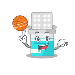 Wall Mural - An athletic medical medicine bottle cartoon mascot design with basketball