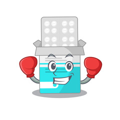 Poster - Medical medicine bottle Caricature character design as a champion of boxing competition