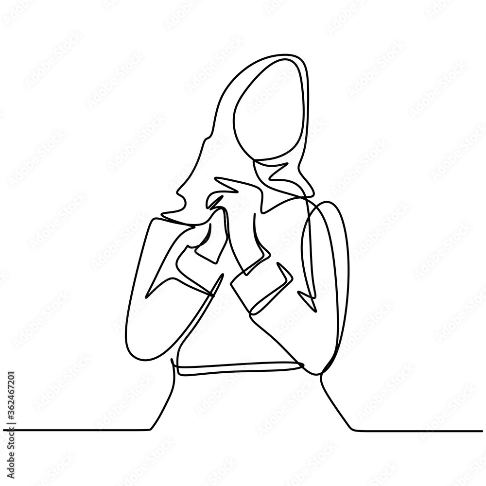 One single line drawing of young happy muslim lady with head scarf ...