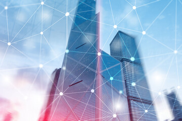 Wall Mural - cyber network. smart city concept. abstract line connection.