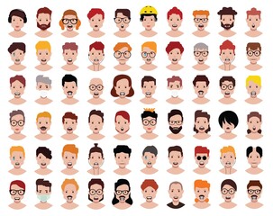 User avatars, avatars with empty faces and heads for social network ( Male and female faces )