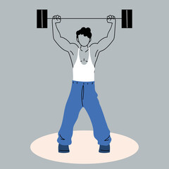 Wall Mural - young man athlete lifting dumbbells