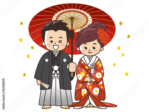 和装の新郎新婦 紋付袴 色打掛 結婚式 Stock Vector Adobe Stock 和装の新郎新婦 紋付袴 色打掛 結婚式 Stock Vector Adobe Stock