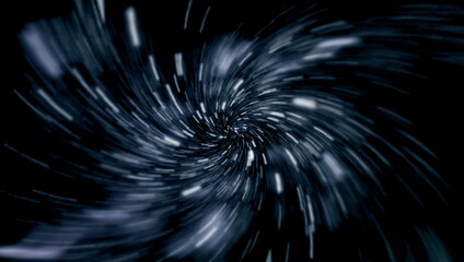 Abstract of warp or hyperspace motion in blue star trail.