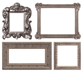 Wall Mural - Set of silver frames for paintings, mirrors or photo isolated on white background