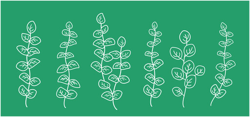 Wall Mural - art hand drawn branches with leaves collection