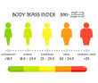 BMI concept. Body shapes from underweight to extremely obese