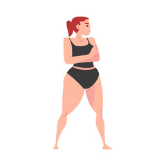 Poster - Plus Size Woman in Black Underwear, Triangle Female Figure Type Cartoon Style Vector Illustration on White Background