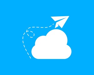 Poster - Cloud and flying paper plane silhouette