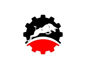 Sticker - Gear with swoosh and jumping bull inside