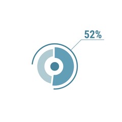 Circle diagram fifty two percent pie chart 52. Circle percentage vector diagram.