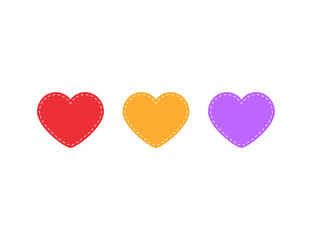 Wall Mural - Dashed heart shape in red,orange and violet color. Dotted love symbol. Romantic icon in flat design. Outline heart illustration. Love icon in simple modert style. Vector EPS 10.