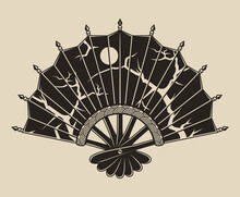 Monochrome Illustration Of A Fan With A Pattern On A White Background