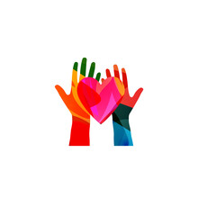 Colorful Human Hands Raised And Isolated Vector Illustration. Charity And Help, Volunteerism, Social Care And Community Support Concepts