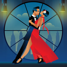 Elegant Couple Dancing Tango. Tango Poster In Style Art Deco.