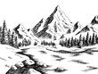 © aluna1 - Mountain lake graphic black white landscape sketch illustration vector