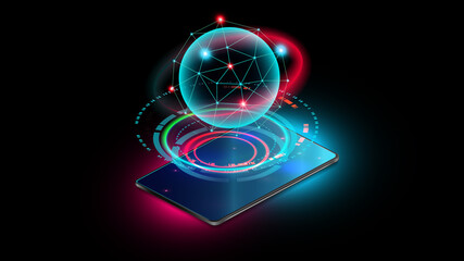 Web development, coding and programming responsive layout internet site or app of devices. Creation digital Software for mobile platforms. Computer code on phone. Concept banner.