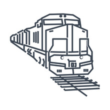 Thin Line Icon Freight And Passenger Rail Transport, Locomotive