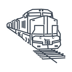 Thin line icon freight and passenger rail transport, locomotive