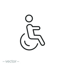 Wheelchair Icon, Disabled, Handicap Access, Thin Line Web Symbol On White Background - Editable Stroke Vector Illustration Eps10