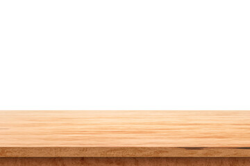 Poster - Wood table top on white background with product display concept. Empty wooden table floor. 3D rendering.
