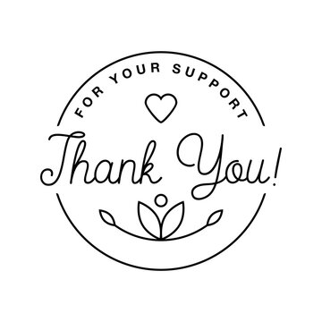 Badge with thank you graphics and design elements vector label and logo for gratitude, branding, advertisement